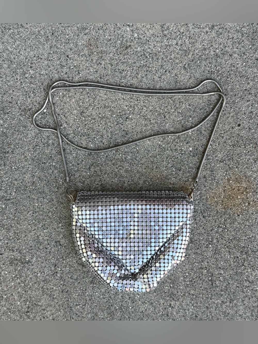 Vintage Silver METAL MESH EVENING BAG prom winter formal Malock shoulder bag